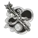 the letter J and K with rings and a heart and a cross tattoo design idea