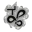 the letter J and K with rings and a heart and a cross tattoo design idea