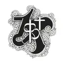 the letter J and K with rings and a heart and a cross tattoo design idea
