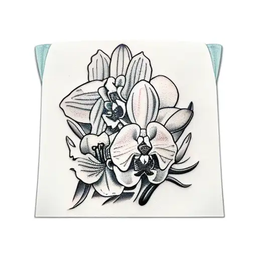 orchid, lily, timepiece sleeve tattoo design idea