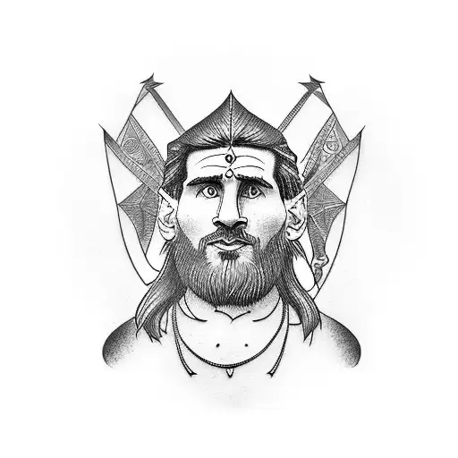 messi and shri ram and hanuman tattoo design idea