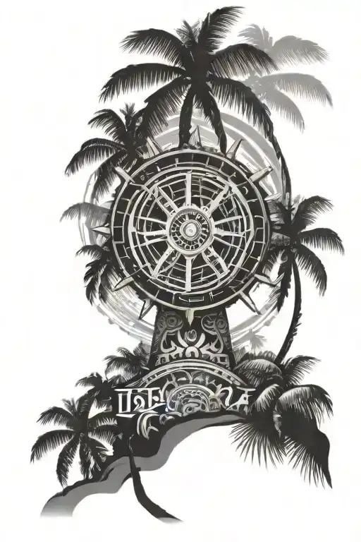 sri lanka palm trees dharma wheel tattoo design idea