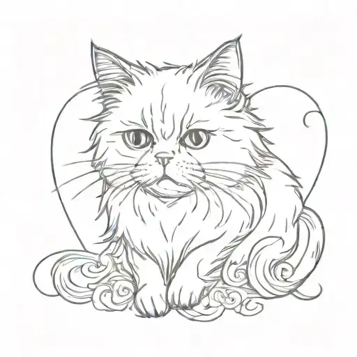 simple heart with a persian cat with legs streching out of the heart  tattoo design idea