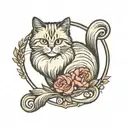 minimal heart with a persian cat streching  tattoo design idea