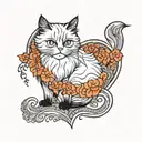 minimal heart with a persian cat streching  tattoo design idea