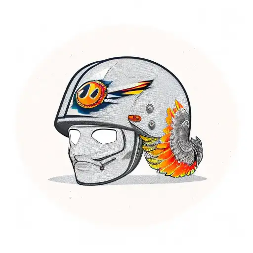 sun conure riding harley motorcycle in motorcycle helmet and leather jacket tattoo design idea