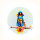 sun conure in lesther jacket riding harley motorcycle tattoo design idea