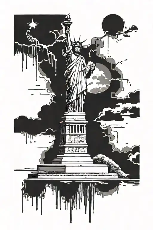 nyc sky line and Statue of Liberty black   tattoo design idea