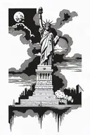 nyc sky line and Statue of Liberty black   tattoo design idea