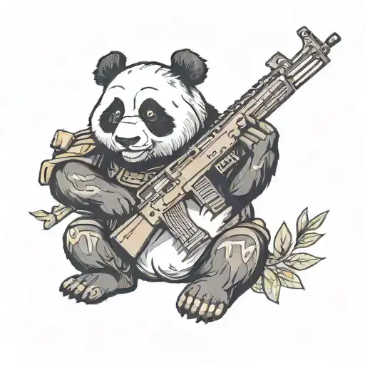 panda with m240 tattoo design idea