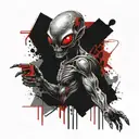 alien holding scratch off  tattoo design idea