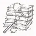 A sketch tattoo of a stack of books with a magnifying glass searching for clues, inspired by British mysteries tattoo design idea