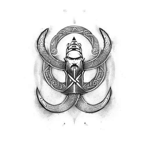 A viking rune set with a jarl's axe and a fjord design tattoo design idea