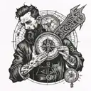 Compass maps guy with hoddy holding phone time it's 5:00 am  tattoo design idea