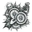 Compass maps guy with hoddy holding phone time it's 5:00 am  tattoo design idea