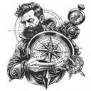 Compass maps guy with hoddy holding phone time it's 5:00 am  tattoo design idea