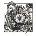Compass maps guy with hoddy holding phone time it's 5:00 am  tattoo design idea