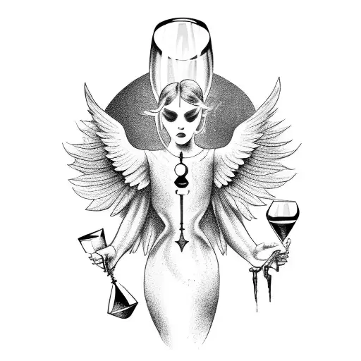 A fallen angel holding a broken hourglass, symbolizing the passage of time tattoo design idea