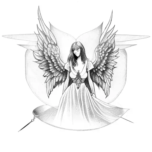 A fallen angel holding a broken hourglass, symbolizing the passage of time tattoo design idea