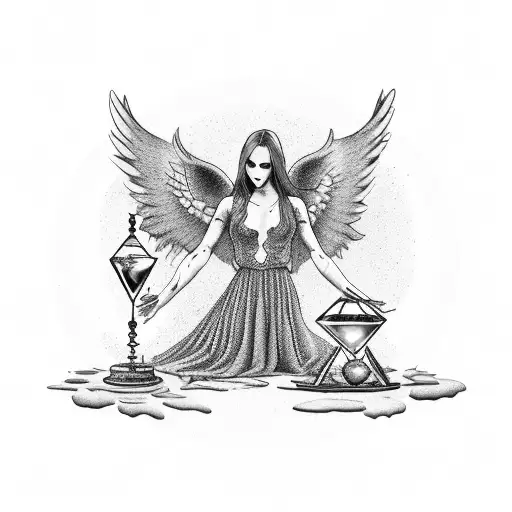 A fallen angel holding a broken hourglass, symbolizing the passage of time tattoo design idea