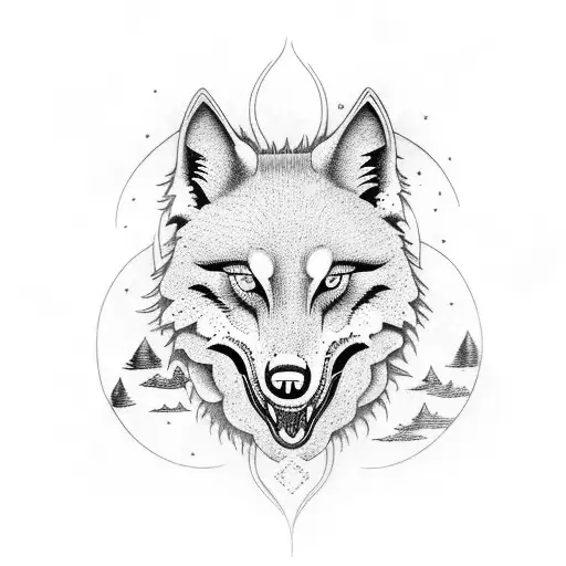 weeping willow moon wolves tattoo design idea