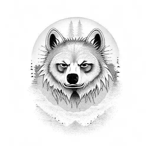weeping willow moon wolf bear owl  tattoo design idea