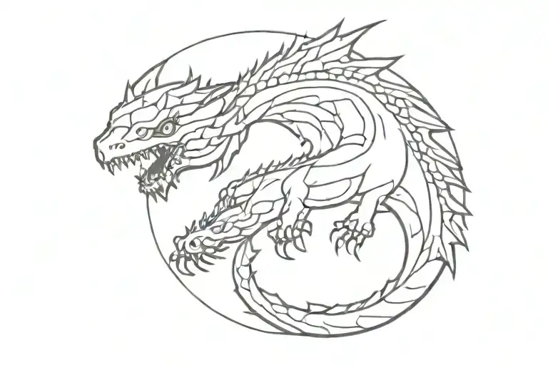 Minimalist black and white fantasy blood dragon tattoo tattoo design idea