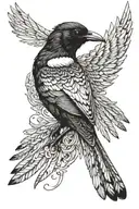 a magpie from the front with both wings outstretched tattoo design idea