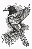 a magpie from the front with both wings outstretched tattoo design idea