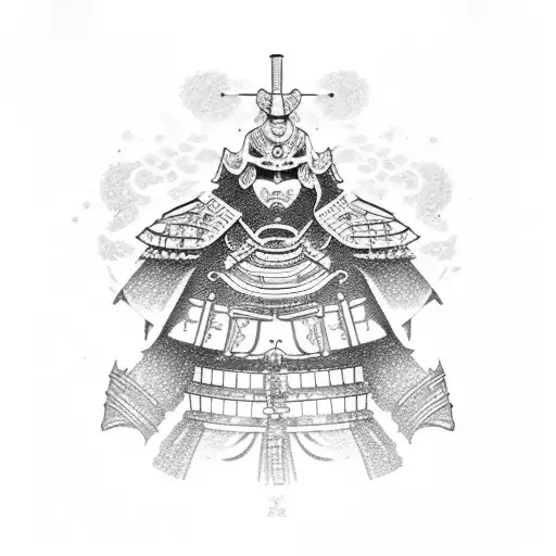 A traditional Japanese samurai armor adorned with cherry blossom petals tattoo design idea