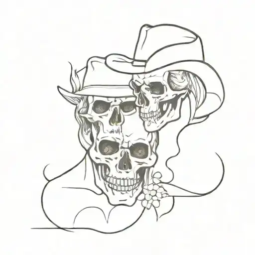 gemini sisters facing cowboy skull tattoo design idea