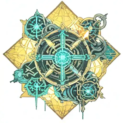 roman catholic cross surrounded by stained glass tattoo design idea