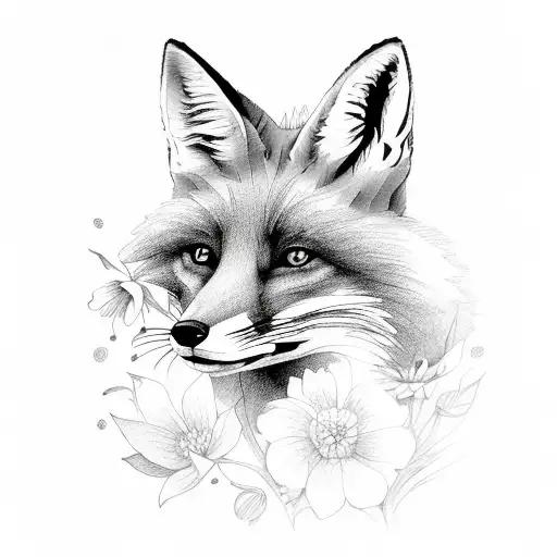 fox with flowers  tattoo design idea