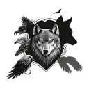 Design a tattoo of a wolf, owl, and raven together tattoo design idea