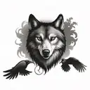 Design a tattoo of a wolf, owl, and raven together tattoo design idea