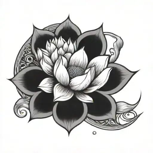 moon and lotus flower tattoo design idea