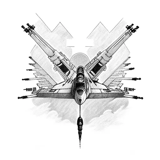 X-wing in dogfight with F16 tattoo design idea