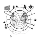 A world map with airplane icons marking all the places the client has traveled tattoo design idea