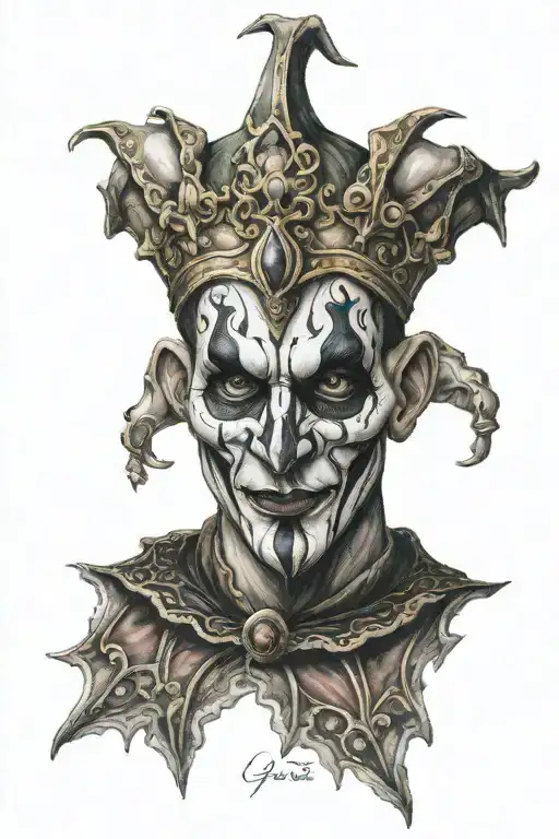 Jester Venice mask evil tattoo design idea