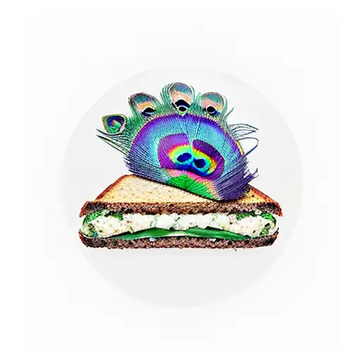 Peacock cut in half but the other half is a cheese sandwich tattoo design idea