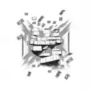 Bricks with fire and money tattoo design idea