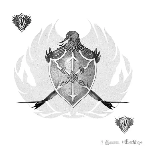 Shoulder medieval armor tattoo with phoenix shield emblem tattoo design idea