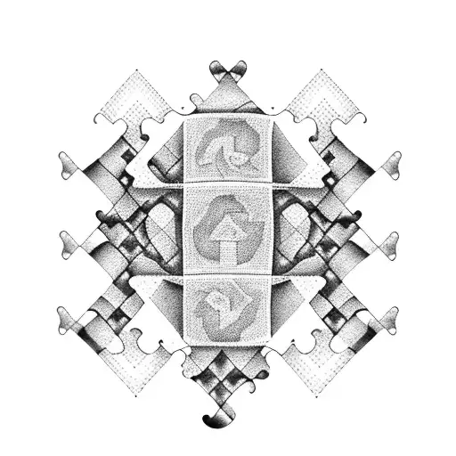 A dotwork tattoo of two puzzle pieces forming a race car, representing the connection between autism and the client's favorite hobby tattoo design idea