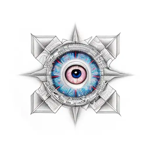 heptagram with realistic eye in the center tattoo design idea