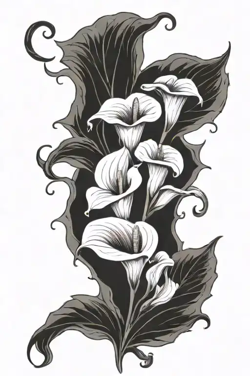 calla lily flowers with vines and leaves tattoo design idea