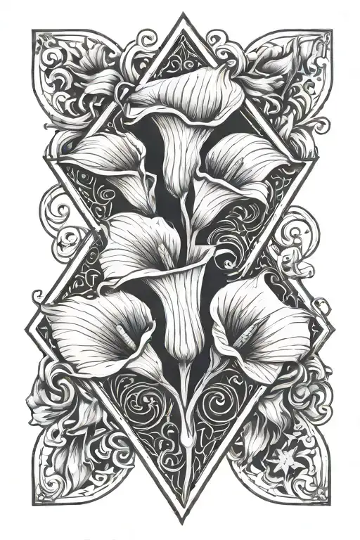 MASCULINE CALLA LILY FLOWERS INSIDE DIAMOND SHAPE tattoo design idea