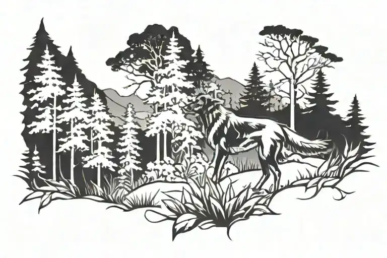 A tattoo design of a lost dog wandering through a mystical forest, with its paw prints leading the way tattoo design idea