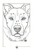 A delicate line drawing of a dog's face with paw prints as a border tattoo design idea