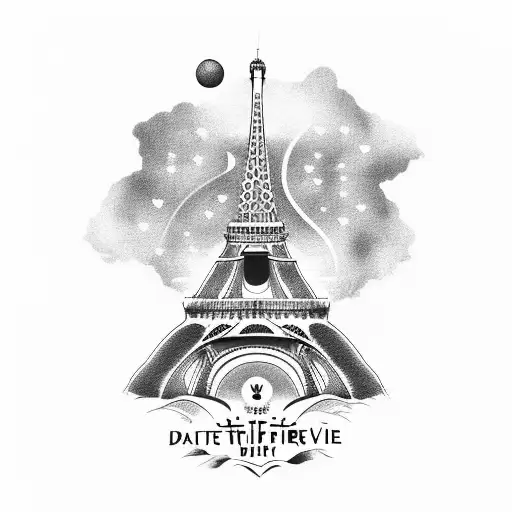 Eiffel tower with text : "Dao bi sve pariške kapije za onu staru ispred tvoje avlije" tattoo design idea