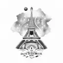 Eiffel tower with text : "Dao bi sve pariške kapije za onu staru ispred tvoje avlije" tattoo design idea